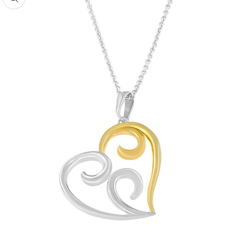Haus of Brilliance Open Heart with Swirls 18" Box Chain Pendant Necklace